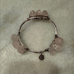 Rose quartz type, stone, silver wiring, bangle bracelet